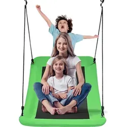 COSTWAY Baumschaukel verkrümmt für Kinder & Erwachsene - Grün - Erleben Sie endlosen Spaß mit der COSTWAY Baumschaukel! Verstellbare Seile für individuelle Höhenanpassung und ein robuster Stahlrahmen mit 150 kg Tragkraft machen sie ideal für Garten, Park oder Spielplatz.