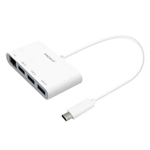 Macally UCHUB3GB USB-C auf 3 Port USB-A und 1 Port Gigabit Ethernet Adapter für MacBook, MacBook Pro