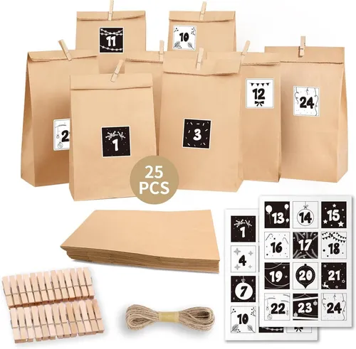 Adventskalender 2024 zum Befüllen für Erwachsene und Kinder - Kreativer Adventskalender aus Papiertüten, ideal zum individuellen Befüllen. Perfekt für eine persönliche und festliche Vorfreude auf Weihnachten.