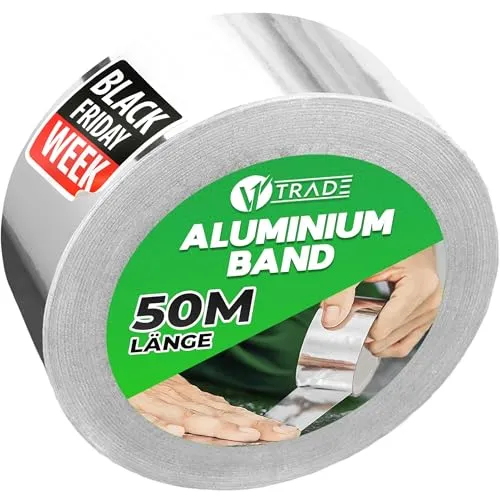V1 TRADE Aluminium Klebeband Hitzebeständiges 48mm x 50m - 1 Rolle Wasserdichtes Alu Klebeband zum Reparieren von Metalloberflächen - Metallklebeband UV Beständig - Starke Aluband Selbstklebend