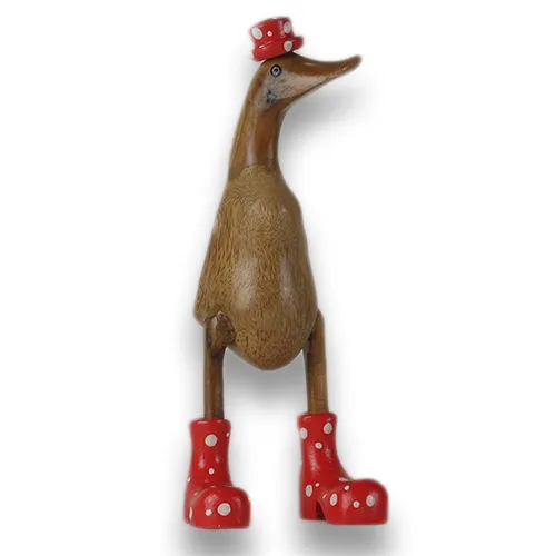 Holz Ente Lauf Ente Gartendeko Figur aus Bambus Wurzel und Teak Holz Rot