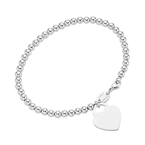 Giorgio Martello Milano Armband Kugeln mit Behang Herz, Silber 925 - Elegantes Damenarmband aus rhodiniertem 925 Sterling Silber mit glänzenden Kugeln und Herzbehang, ideal für besondere Anlässe oder als tägliches Accessoire.