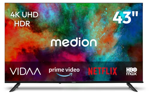 MEDION 108 cm (43 Zoll) Ultra HD Smart-TV mit HDR10 - Erleben Sie brillante Farben und Kontraste mit dem eleganten 43