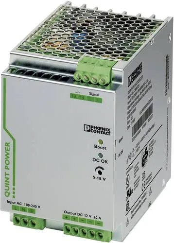 Phoenix Contact QUINT-PS/1AC/12DC/20 Hutschienen-Netzteil - Hochwertiges Hutschienen-Netzteil für 12 V/DC mit 20A und 240W, bietet höchste Anlagenverfügbarkeit und zuverlässige Leistung durch SFB-Technology und Power Boost.