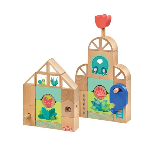 Selecta 62085 Tulips Garden - Holzbausteine für kleine Gärtner - Bauklötze & Bausteine, 34-teiliges Set aus massivem Buchenholz fördert Kreativität und Feinmotorik bei Kleinkindern ab 12 Monaten.