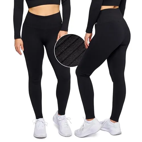Snocks Gerippte High Waist Leggings Damen – Nahtloses Design, Blickdicht & Elastisch – Sportleggins lang für Alltag & Training, Yoga Hose oder Laufhose – Größe M