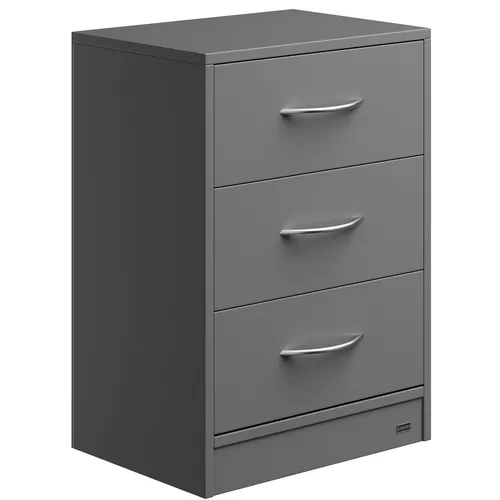 Casaria Nachttisch Eloise mit LED - Nachtkonsolen mit 3 Schubladen, eleganter Chrom-Optik und praktischer Kabelführung – ideal für Ihr Boxspringbett in modernem Grau.