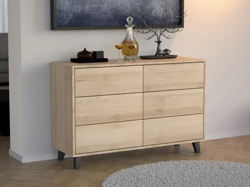 Beautysofa Kommode HOME 6S mit 6 Schubladen – 120 cm Breite in Eiche Artisan - Stilvolle Kommode mit 6 Schubladen, ideal für Ordnung und Stauraum. Push-to-Open-Funktion und hochwertiges Design machen sie zum Blickfang in jedem Raum.