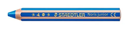 STAEDTLER Kindermalstift Noris Junior 140, Sechskantform, extra bruchsicher, perfekter erster Kindermalstift, 3in1 Bunt- Wachsmal und Aquarellstift in einem, 6 Stifte in blau, 140-3