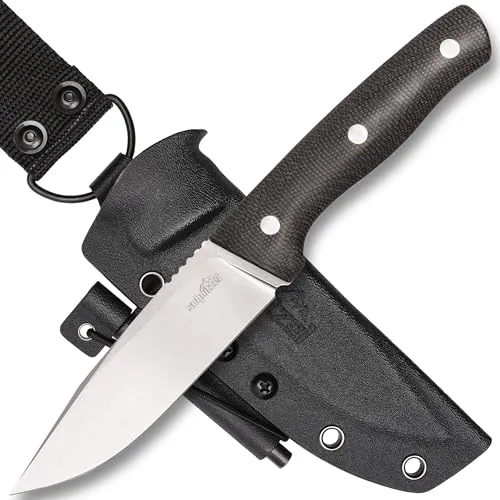 SCHNITZEL KVIN - Outdoormesser mit Kydex - Scheide und Dangler - Tragesystem - Outdoor Freizeitmesser für Erwachsene - §42A Konform (Braun/Schwarz)