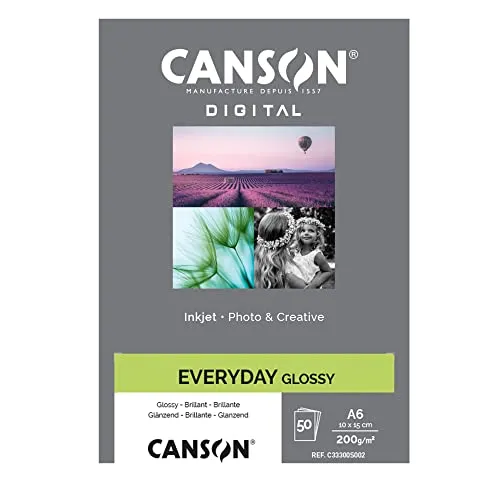 Canson 94655 Inkjet Everyday Papier, 10 x 15 cm, 50 Fg, 200 Gr, Glossy