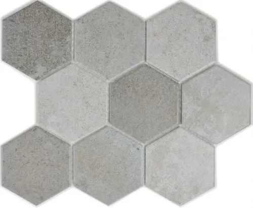 Hexagonale Sechseck Mosaik Fliese Keramik grau XL Zementoptik Küchenfliese WC .