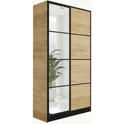 Kier Furniture Kleiderschrank aus Honigeiche - Eleganter Kleiderschrank mit 'Push To Open'-System für grifffreie Bedienung, ideal für platzsparende Flure. Maße: 105x205x39 cm, ausgestattet mit Kleiderstangen und Regalen.
