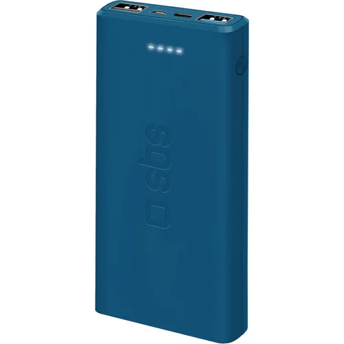 SBS Externer Akku PowerBank 10.000 mAh - USB C + 2 USB A, Blau - Externe Handyakkus mit 10.000 mAh für schnelles Laden, kompakt und ideal für unterwegs mit zwei USB-Ausgängen für gleichzeitiges Laden.