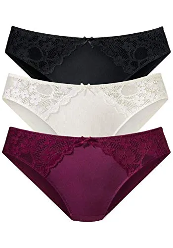 PETITE FLEUR Damen Slip 3er-Pack - Funktionsunterwäsche mit bequemem Basic Schnitt, aus sanftem Microtouch-Material und seitlichen Jacquardspitze-Einsätzen für einen eleganten Look.