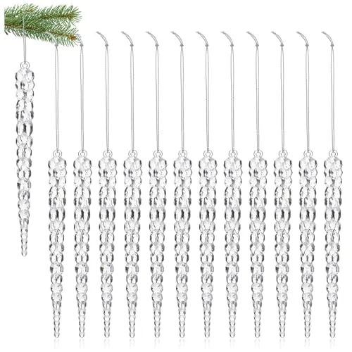 com-four® 12x Deko Anhänger Eiszapfen - Transparente 17,5 cm Eiszapfen-Anhänger mit Aufhängeschnur - Christbaumhänger und Weihnachtsaufhänger (12x Eiszapfen 17.5 cm)