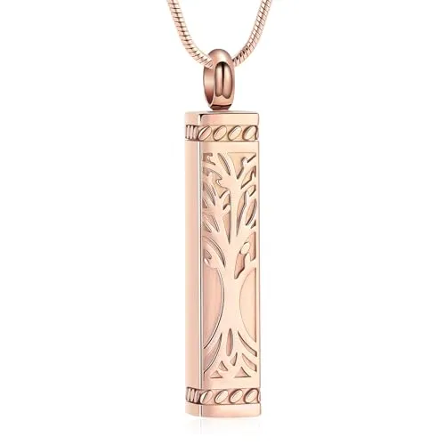 VCCWYQK Baum des Lebens Urne Halsketten für Asche Kremation Schmuck Würfel Asche Keepsake Halskette Bar Urne Anhänger für Frauen Männer