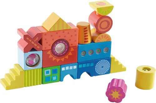 HABA Bausteine Kunterbunt 21 Teile - Bauklötze aus hochwertigem Holz, ideal für Kinder von 1-2 Jahren. Fördert Motorik und Kreativität mit akustischen Effekten.