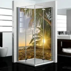 dedeco Eck-Duschrückwände Aluminium wasserfest Motiv: Sonnenuntergang V1, Nano-Protect hochglänzend, 2 x 90x210x0,3cm, Fliesenersatz fugenlos Wa... - Silber