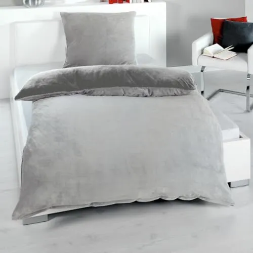 MALIKA Winter Plüsch Wendebettwäsche Nicky-Teddy 'Cashmere Touch' 135-155 - 200x200 Coral Fleece, Farbe:Silber-ANTHRAZIT, Größe:135 x 200 cm