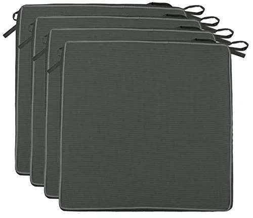 Brandsseller 4er Set Sitzkissen 40x40x4 cm – Wasser- & schmutzabweisende Stuhlkissen mit Bindebändern & Paspel – Für Innen & Außen – Garten, Terrasse, Küche – Anthrazit