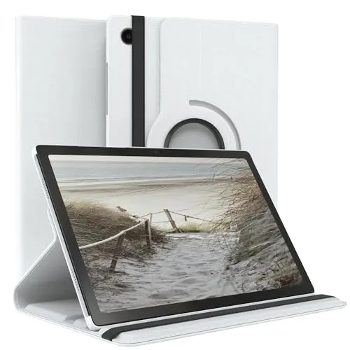 EAZY CASE - Tablet Hülle für Samsung Galaxy Tab A8 10.5 Schutzhülle 10.5 Zoll Smart Cover Tablet Case Rotationcase zum Aufstellen Klapphülle 360° drehbar mit Standfunktion Tasche Kunstleder Weiß