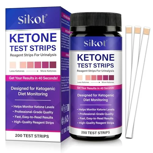 Ketone Teststreifen 200 Stück – Urin-Teststreifen für Ketonkörper, Schnelles Ergebnis Innerhalb von 40 Sekunden, zur Unterstützung der Ketogenen Ernährung
