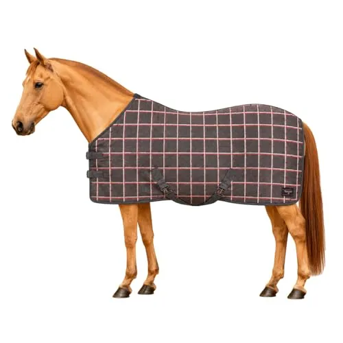 Brama-West Fleece Abschwitzdecke Pferd – Atmungsaktive Anti-Pilling Decke (tommato Check, 165)
