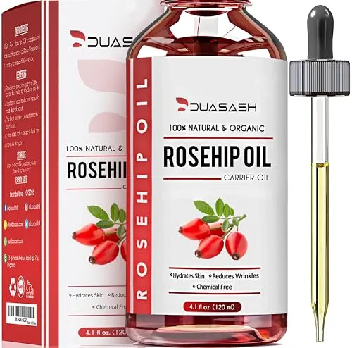 Duasash Hagebuttenöl Bio Kaltgepresst 120ml 100% Rein Rosehip Oil Natürliches unraffiniertes Hagebuttenkernöl für Gesicht, Körper Haut Haare Nägel, Wildrosenöl Vegan Hexanfreies Anti-Aging Anti-Falten