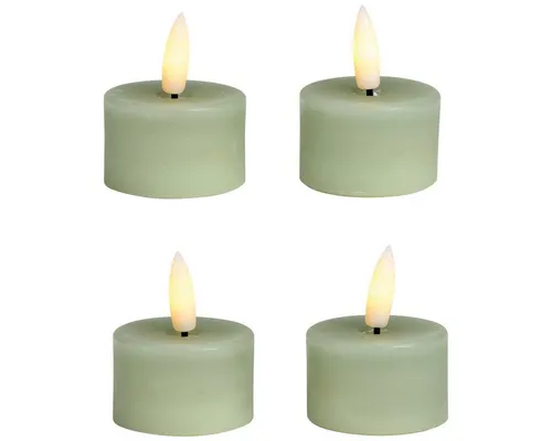 matches21 HOME & HOBBY LED-Kerze LED Teelichter 4er Set Echtwachs Teelicht-Kerzen flackernd salbei 4 cm (1-tlg), Echtwachskerze praktisch mit Timerfunktion