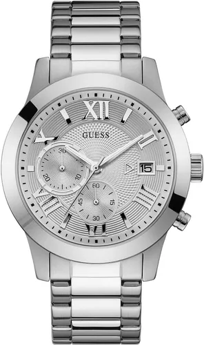 Guess Atlas W0668G7 Herrenuhr Chronograph - Silber - Herrenuhr mit Chronographenfunktion und 50m Wasserresistenz. Elegantes Edelstahlgehäuse und poliertes Armband in Silber machen die Guess W0668G7 zur perfekten Wahl für jeden Anlass.