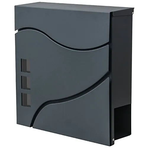 Briefkasten HWC-B31, anthrazit - Wandbriefkasten mit Zeitungsfach - Wandbriefkasten aus pulverbeschichtetem Stahl, inklusive 2 Schlüsseln und Montagematerial. Praktisches Zeitungsfach und großes Einwurfsystem für einfache Nutzung.