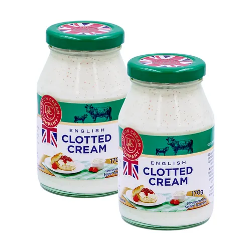 Food-United Clotted Cream 170g - Britische Streich-Rahm-Creme für Desserts - Pudding & Dessertmischungen: Cremige Clotted Cream aus England, ideal als Topping für Desserts, Waffeln und Muffins, ohne GVO und Konservierungsstoffe.
