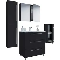 Mid.you Badezimmer Set, Schwarz, 5-teilig mit 3 Fächern und Schubladen