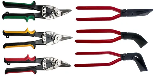 Abkantzange & Blechschere Set - 6-tlg. für Dachdecker - Praktisches 6-teiliges Zangenset für die mühelose Blechbearbeitung, ideal für Handwerk und Heimwerker. Enthält Abkantzangen und Blechscheren aus Spezial-Werkzeugstahl für präzise Schnitte und Biegungen.