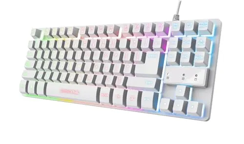 Trust Gaming GXT 833W Thado TKL Tastatur - Kompakte 80% USB Gaming-Tastatur mit Anti-Ghosting und LED-Beleuchtung aus recycelten Materialien, perfekt für PC, Laptop und Mac – für mehr Platz im Gaming!