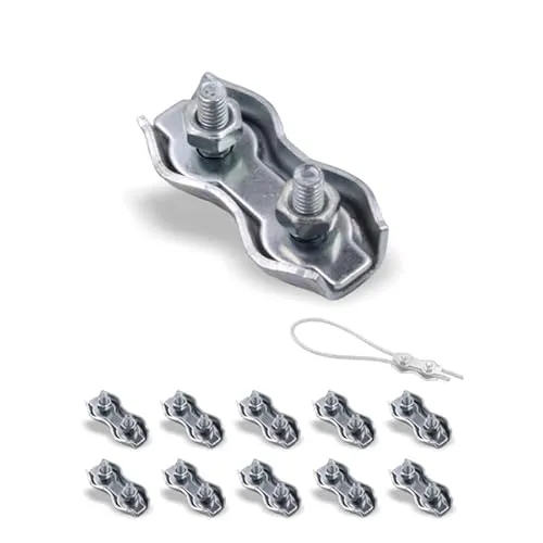 10x DUPLEX Seilklemmen - Drahtseilklemme mit 2x M4 Sicherungsmuttern, NG2 für Seile von Ø1,5mm bis Ø2,0mm, Stahl | verzinkt