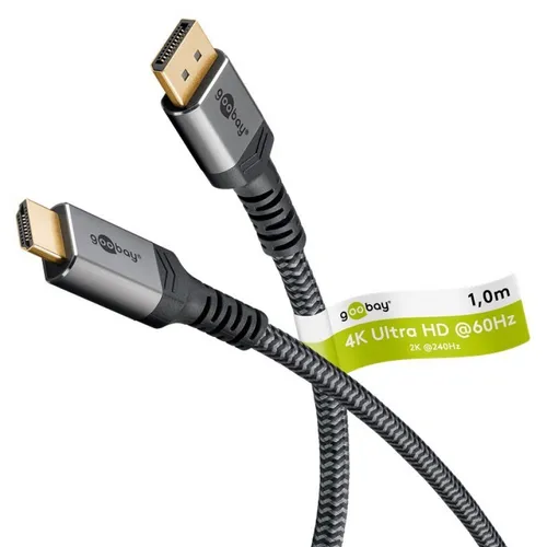 Goobay DisplayPort-auf-HDMI-Kabel 5 m - Sharkskin Grey - HiFi-Kabel für eine brillante Bildübertragung, ideal für Gaming und Multimedia-Anwendungen.