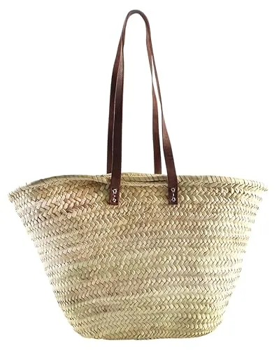 Kobolo Shopper Ibizatasche - Shopper aus 95% Palmblatt mit stilvollen Echt-Lederhenkeln, ideal für den Alltag und umweltfreundlich.