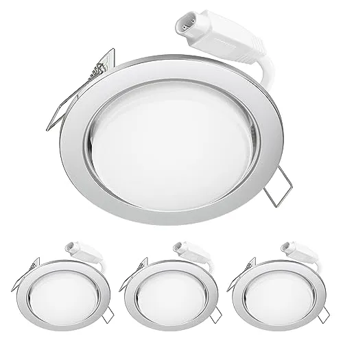 ledscom.de LED Decken-Einbaustrahler RUBA chrom matt GX24,42W je 560lm weiß rund flach 107mm Ø Lochkreis ca. 83-100mm Ø 4er Set
