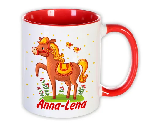 Namenstasse Pferde Tasse mit Name Geschenkidee Frauen Mädchen Geburtstag rot