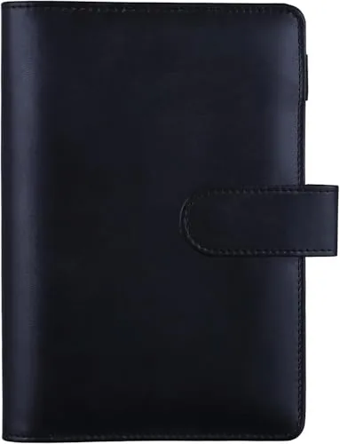 HAUTOCO A6 PU-Leder-Notizbuch, nachfüllbar, 6 Ringordner für A6-Füllpapier und Bargeld, Budget-Umschläge, lose Blätter, persönlicher Planer, Bindereinband mit magnetischer Schnalle, schwarz