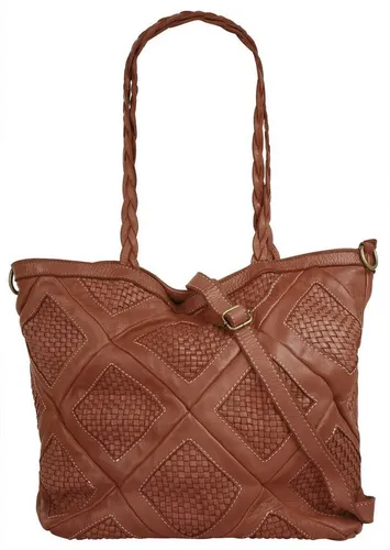Samantha Look Shopper Damen 021394 cognac - Handtasche aus 100 % Rindleder mit verspielter Flechtoptik, großem Hauptfach und abnehmbarem Schultergurt für optimalen Tragekomfort.
