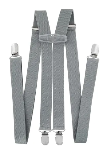 axy Hosenträger für Herren breit 2,5 cm in H-Form mit 4 Hosenträger Clips extra stark längenverstellbar (Grau)