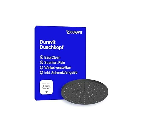 Duravit Universal Duschkopf mit Strahlart Rain - Einbauduschkopf in Schwarz Matt, verstellbar im Winkel (+/- 20°) und mit EasyClean-Funktion für mühelose Reinigung. Genießen Sie einen wohltuenden Brauseregen mit 5 Jahren Herstellergarantie.
