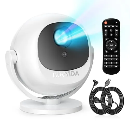 HOVVIDA Beamer 2025 Tragbarer Projektor, Elektrischer Fokus, Kompatibel mit 4K 1080P, WiFi 6 Bluetooth 5.2, 360°-Drehung, Integrierte APP, mit HDMI-Kabel, Kompatibel mit TV-Stick/USB / PS5 / Laptop