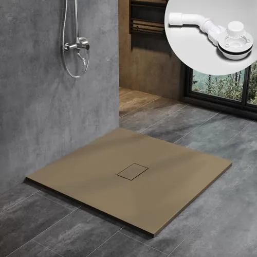 WITEN&NOCK SMC Duschwanne 120x90cm braun Brausewanne Duschtasse extra flache Steinoptik Antirutsch inkl. Abdeckung und Ablaufgarnitur Ø90mm Siphon