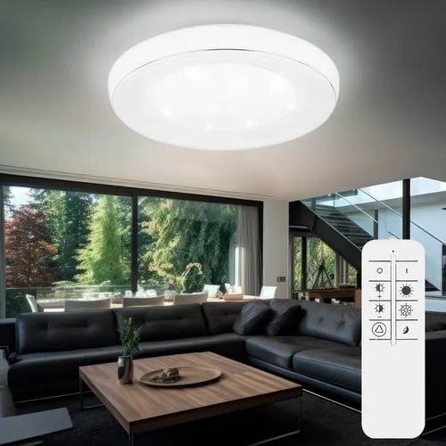 LED Deckenleuchte dimmbar mit Fernbedienung - Moderne Deckenlampe für Wohnzimmer, dimmbar und mit Farbtemperatur von 3000-6000K. Inklusive Fernbedienung für bequeme Lichtanpassung und Nachtlichtfunktion.