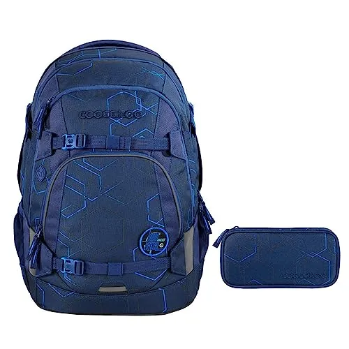 coocazoo MATE Schulrucksack-Set 2tlg (Blue Motion) - Schultaschen-Set mit 30 Litern Stauraum, ergonomischen Tragekomfort und individualisierbaren Klett-Patches für einen coolen Look. Ideal für Sicherheit durch Reflektoren und LED-Lichtbefestigung.