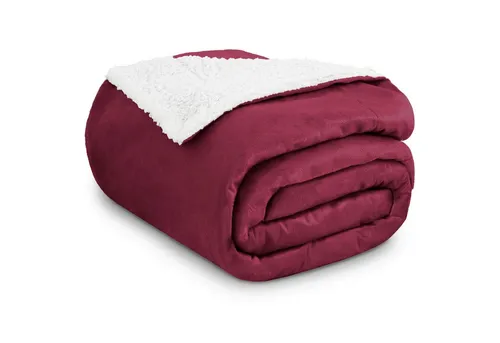 Gräfenstayn Wohndecke in Lammfell-Optik – Flauschige Kuscheldecke in Bordeaux